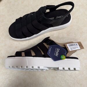 Toms Black Strappy Platform Sandals with White Sole